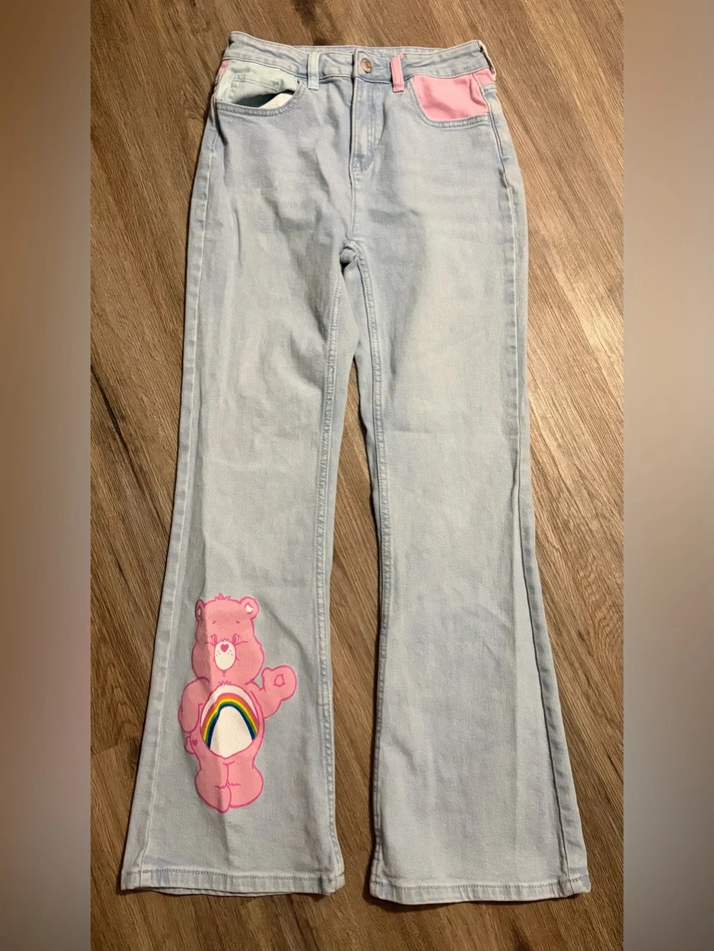 Justice -  Light Wash Jeans with Pink Care Bears Appliqué - Size 16